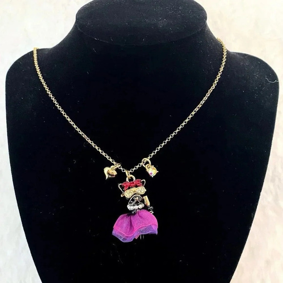 Betsey Johnson Party Animal Frenchie Pendant Charm Gold Necklace NIB - Picture 8 of 8